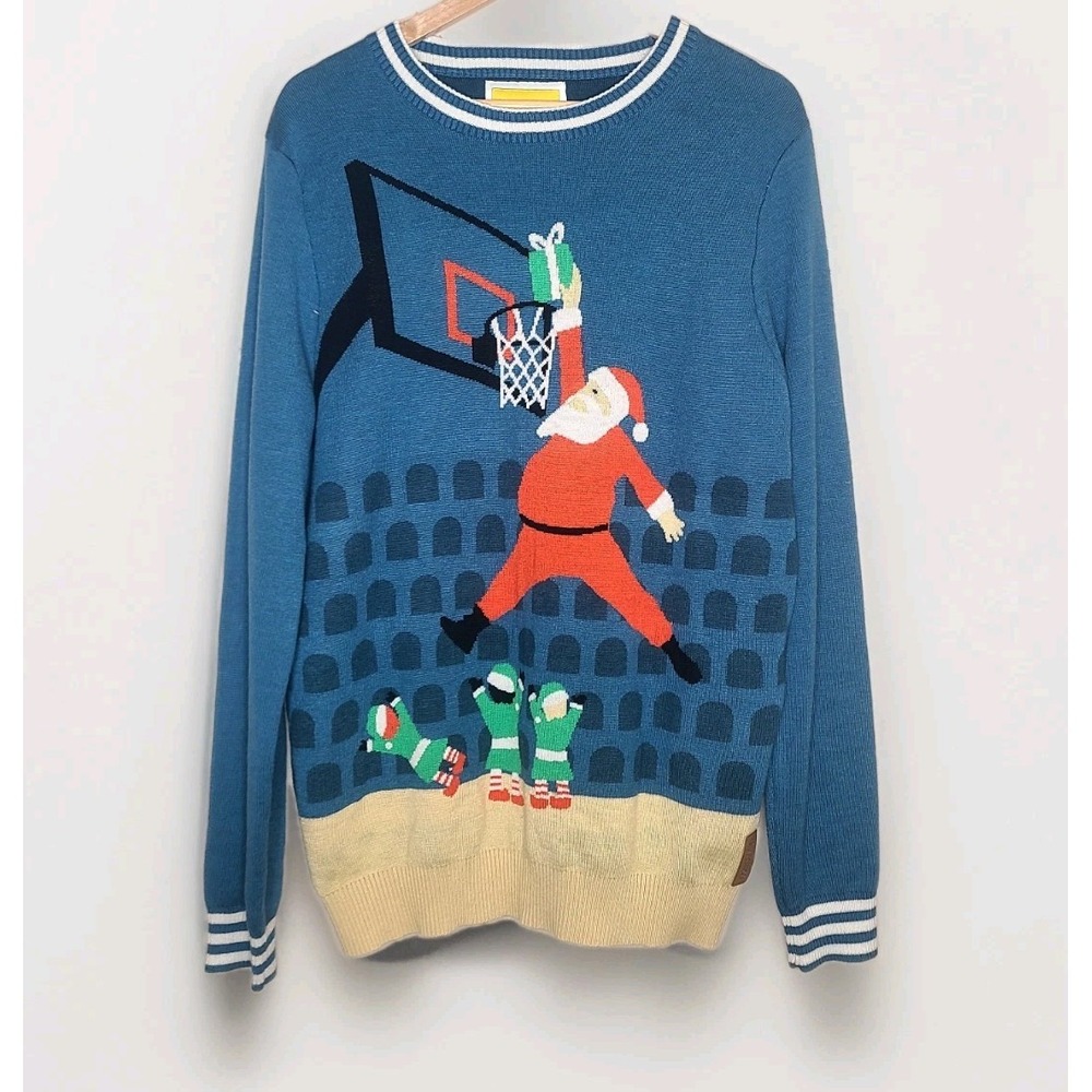 Tipsy Elves Slam Dunk Baskball Santa Jingle Baller Ugly Sweater Christmas L